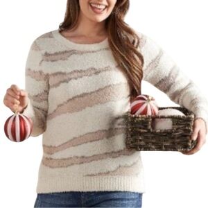 BAREFOOT DREAMS CozyChic Seaside Sweater sz 3X Cream Tan Crew Neck Zebra Soft